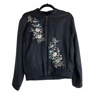 A. Moss Black Floral Embroidered Bomber Jacket S